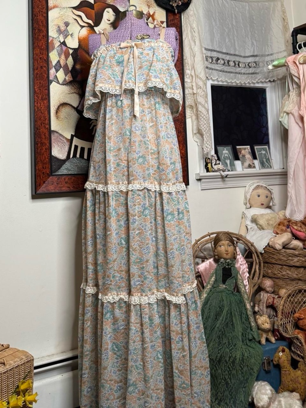 1970s or late 60s Zum Zum ditsy floral prairie style maxi dress